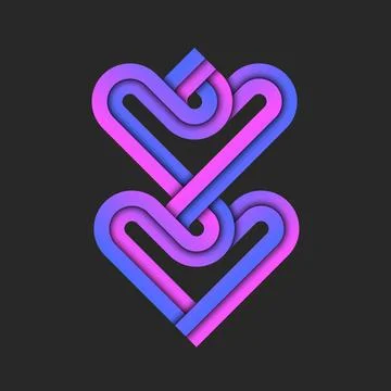 Intertwined two heart-shaped loops with neon blue and purple gradient, mode.. Stock Illustration