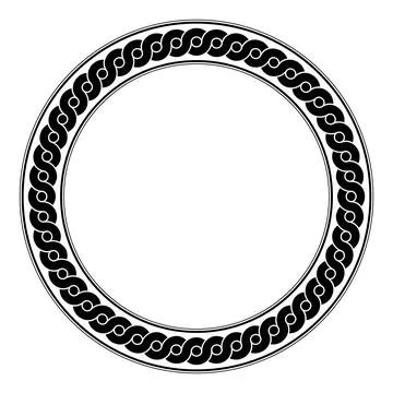 Intertwined wave pattern, circle frame, ancient greek pottery motif Illustrazione stock