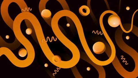 Intertwined wavy orange structures with circular elements on striped dark Stockbeeldmateriaal 321354934