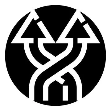 Intertwining arrows creating unified abstract knot logo design Stock Illustration