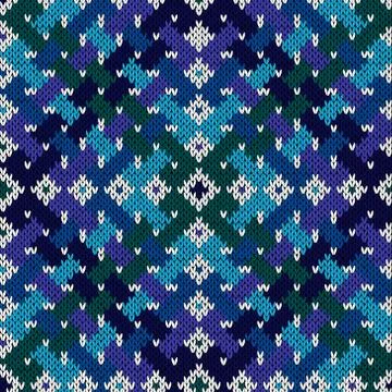 Intertwining seamless knitted pattern in cool hues Stock Illustration