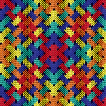 Intertwining seamless knitted pattern in vivid colors Stock Illustration