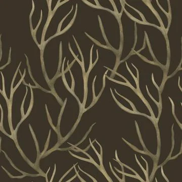 Intertwining tree branches. Watercolor plants. Seamless pattern. Stock Illustration