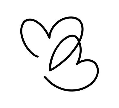 Intertwining vector valentine hearts line drawing creating a butterfly shape Stock Illustration
