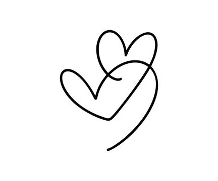 Intertwining vector valentine hearts line drawing creating a butterfly shape Stock Illustration