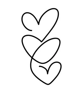 Intertwining vector valentine three hearts family line drawing creating a shape Stock Illustration