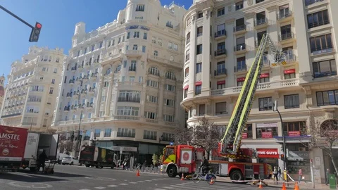 Intervention of firefighters in the town hall square of Valencia Stock Footage 102821560