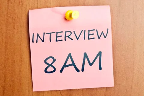 Interview at 8am post it Foto stock