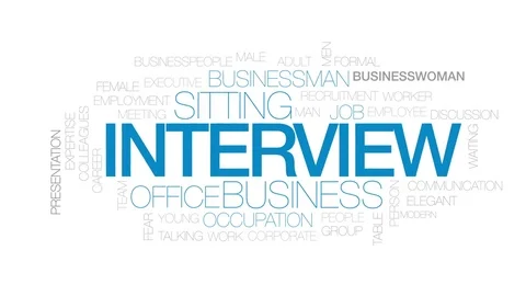 Interview animated word cloud, text design animation. Kinetic typography. Stock Footage 78389707