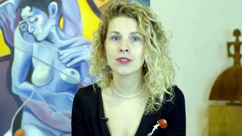 Interview with the artist in the studio Stock Footage 148998571