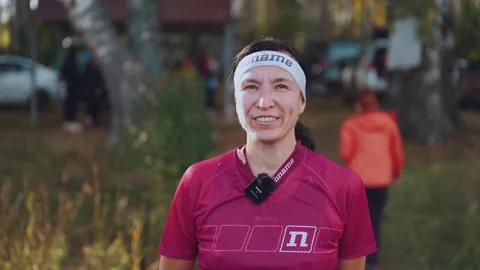 Interview with an athlete with a medal Stock Footage 214081750