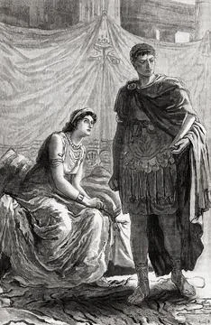The interview between Cleopatra and Octavian, after his victory over Mark Anthon Stock Illustration