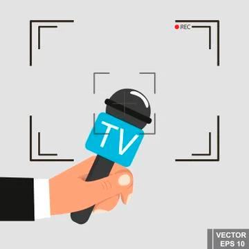 Interview. Camera. frame. Microphone. News. For your design Illustrazione stock