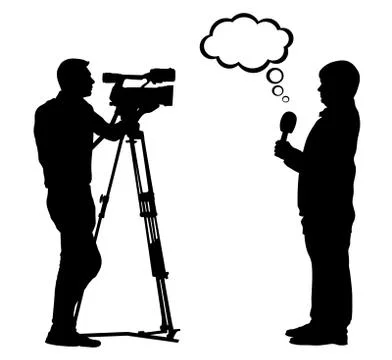 Interview cameraman silhouette. News reporter Stock Illustration