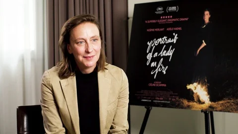 Interview of Celine Sciamma at premiere of 'Portrait of a Lady on Fire' 2020 Stock Footage 128810186
