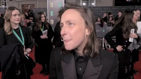 Interview with Celine Sciamma at red carpet during BAFTAs - London 2020 Stock Footage 125801402
