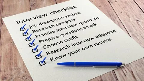 Interview checklist blue pen Stock Illustration