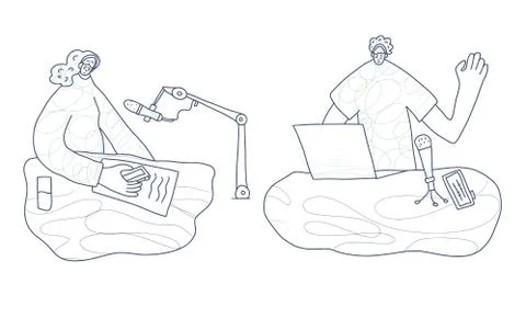 Interview concept. Young man interviewing a guest in a studio for a podcast.  Stock-Illustration