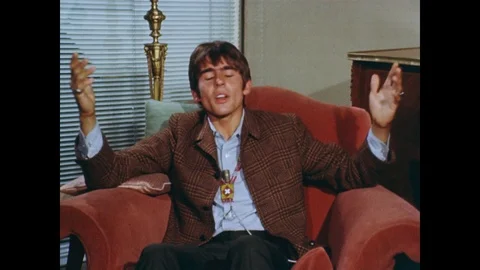 Interview with Davy Jones talking about recent events and war, UK 1968 Stock Footage 133274876