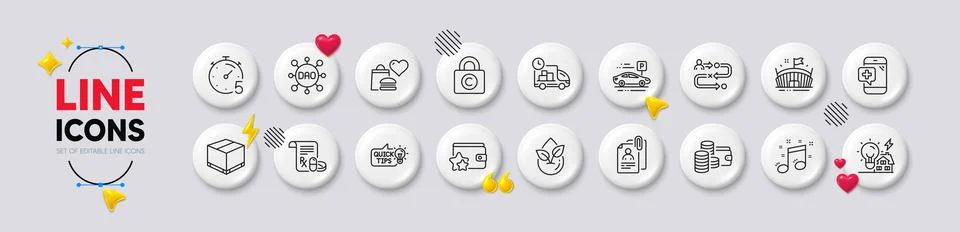 Interview documents, Musical note and Medical prescription line icons. For web Stock Illustration