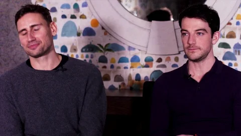Interview with Ed Holcroft and Kevin Guthrie about 'Sulphur&amp;White' movie, 2020 Stock Footage 128810953