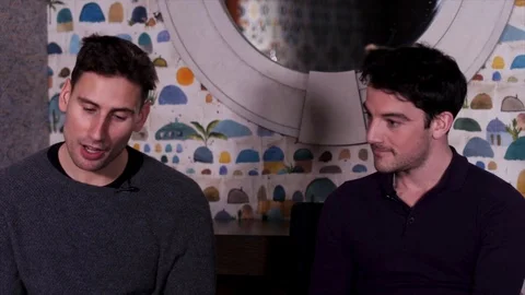 Interview with Ed Holcroft and Kevin Guthrie about 'Sulphur&amp;White' movie, 2020 Video stock 128811289