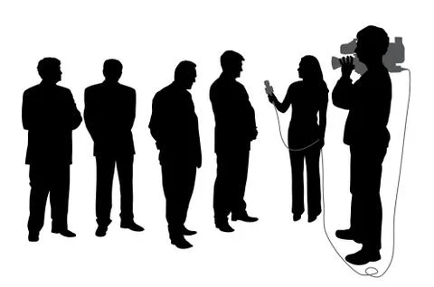 Interview with group of people with cameraman Stock Illustration