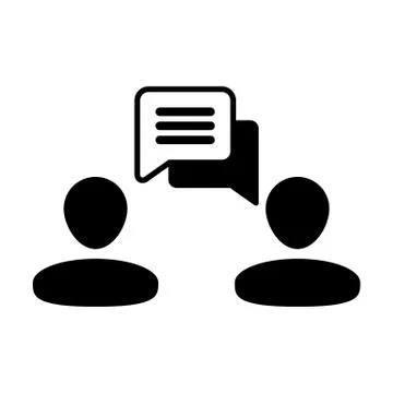 Interview icon vector male person profile avatar with speech bubble symbol Stock-Illustration