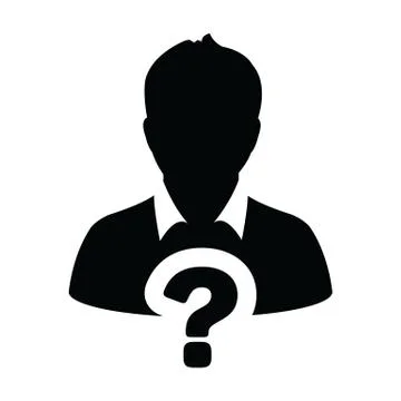Interview icon vector question mark with male user person profile avatar symbol Stock-Illustration