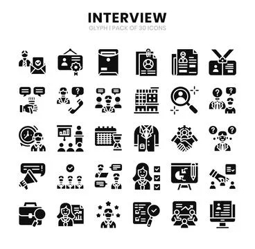 Interview Icons Bundle. Glyph icons style. Vector illustration. Stock Illustration