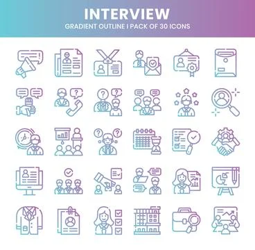 Interview Icons Bundle. Gradient outline icons style. Vector illustration. Illustrazione stock
