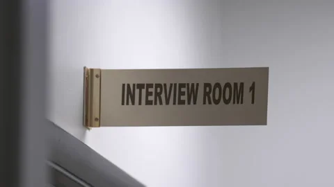 Interview Interrogation Room 1 Sign Rack Focus 4K Stock Footage