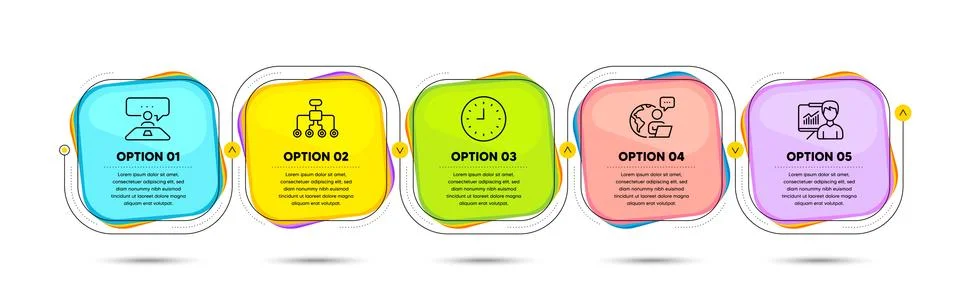 Interview job, Clock and Presentation icons set. Restructuring sign. Vector Stock Illustration