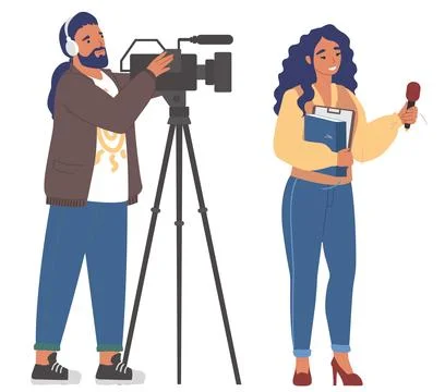 Interview by journalist and cameraman vector illustration Stock Illustration