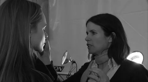 Interview of make-up artist at backstage of Max Azria Collection Stock Footage 54375133