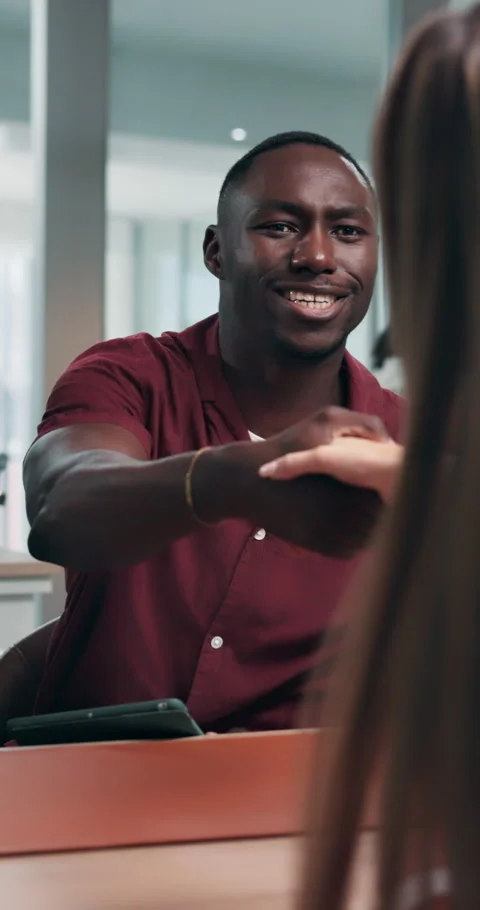 Interview, man and handshake in office for hiring agreement, welcome and job Stock Footage 343911589