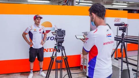 Interview Marc Marquez 93 . Team Repsol Honda . at Mandalika Circuit Stock Photos