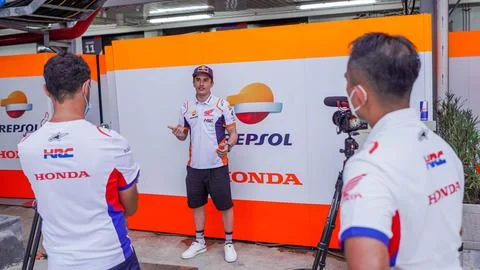 Interview Marc Marquez 93 . Team Repsol Honda . at Mandalika Circuit Stock Photos