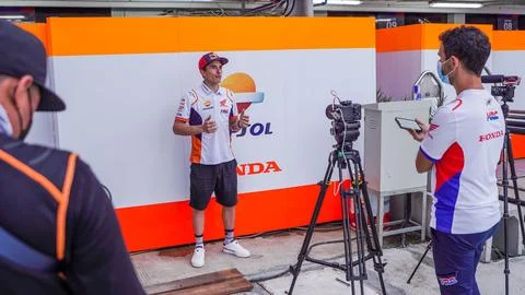 Interview Marc Marquez 93 . Team Repsol Honda . at Mandalika Circuit Stock Photos
