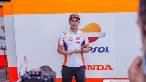 Interview Marc Marquez 93 . Team Repsol Honda . at Mandalika Circuit Stock Photos