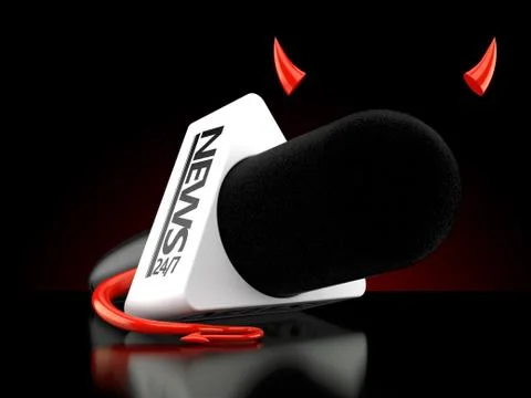 Interview microphone with devil horns and tail 스톡 일러스트