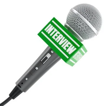 Interview microphone with green label. 3D rendering Stock Illustration
