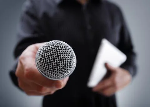 Interview with microphone Stock Photos