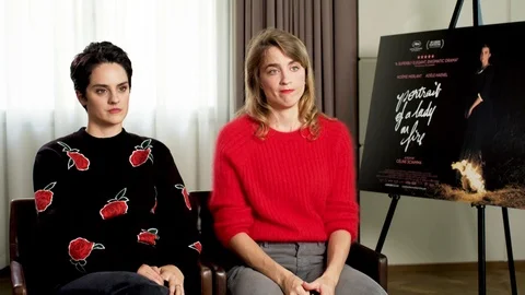 Interview of Noemie Merlant and Adele Haenel, 'Portrait of a Lady on Fire' 2020 Video stock 128810635