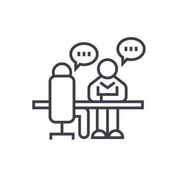 Interview, office discussion concept vector thin line icon, symbol, sign Stock-Illustration