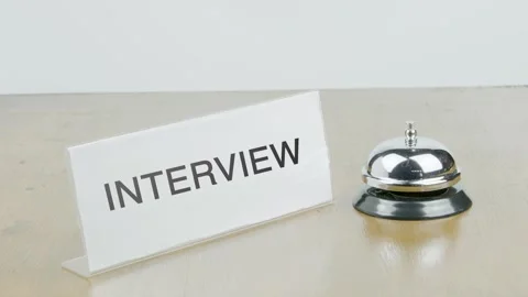 Interview Office or Room with Hand Ringing The Bell on Desk or Table Stock Footage 300737904