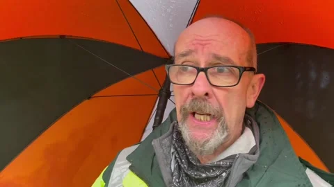 Interview with paramedic on Welsh picket after all others forced to attend emer Stock Footage 227322341