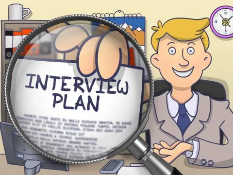 Interview Plan through Magnifying Glass. Doodle Concept Stock Illustration