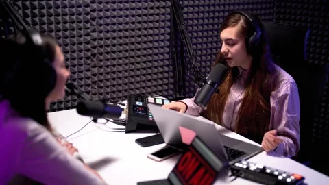 Interview podcast in modern video studio Stock Footage 246729798