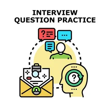 Interview question practice preparing for job conversation Stock Illustration